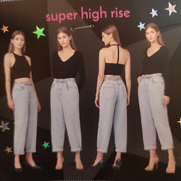 Simple Society Super High Rise Roll Cuff Light Wash Balloon Jeans w/ Bli… - Picture 4 of 15